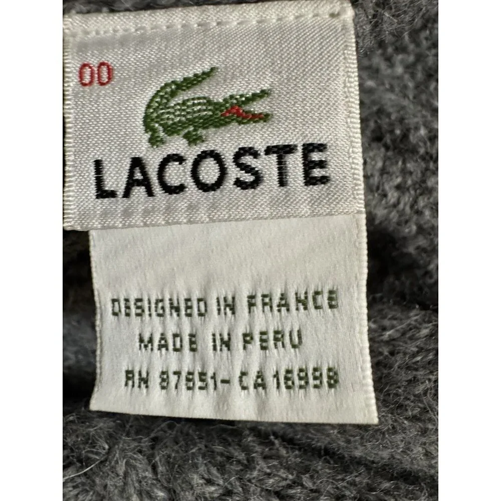 Lacoste Alpaca Blend Cable Knit Scarf Gray Long Winter Wrap 65x13